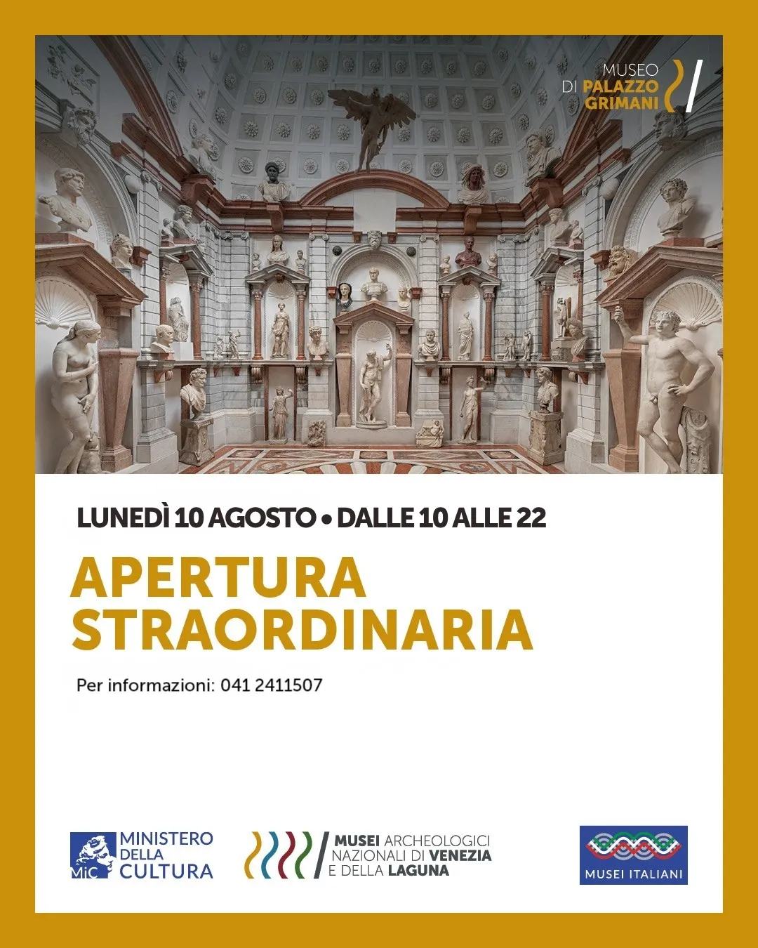 apertura 10 agosto 2026 Grimani